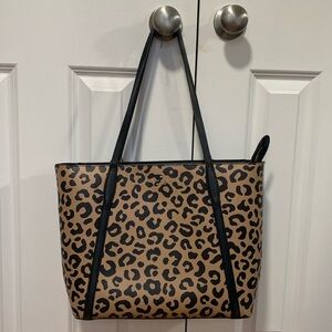 Previously loved Kate Spade Zip Top Saffiano Leather Leopard Print Tote Bag